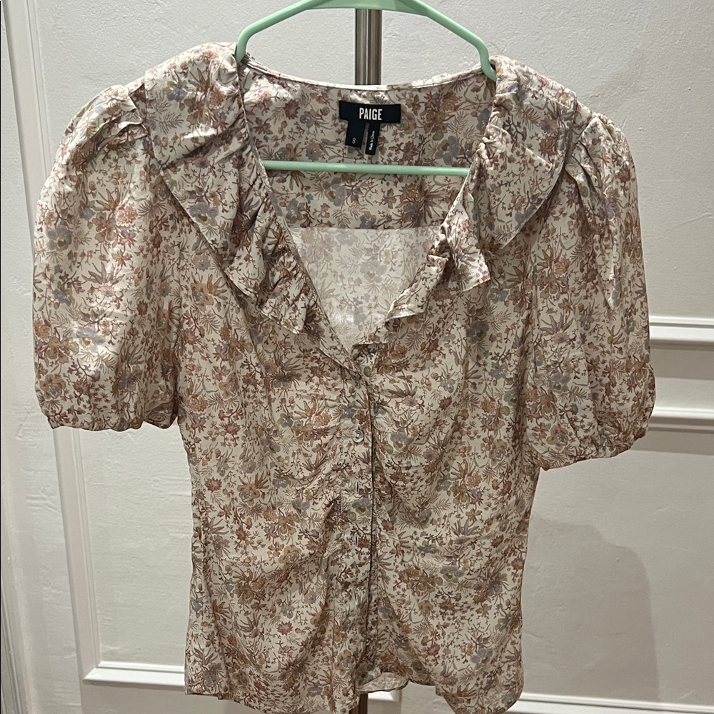 PAIGE Women's Floral Blouse - Cream and Brown